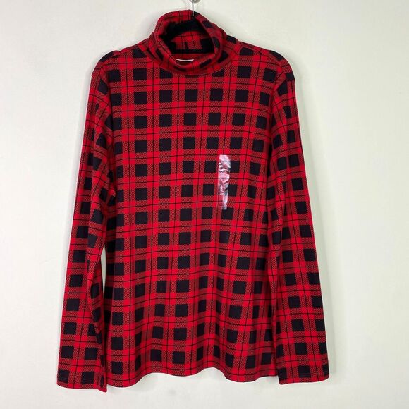 New Karen Scott Buffalo Tartan Plaid Turtleneck Top Women's Size Large - Picture 9 of 9
